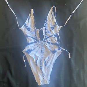 Blue Tie-dye open back one piece